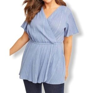 Lane Bryant Blue Flutter Sleeve Faux Wrap Top 28